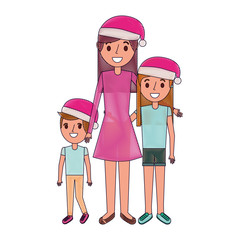family mom and their kids with christmas hat
