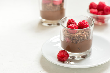 Chocolate dessert with raspberries