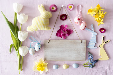 Easter Flat Lay With Flowers, Copy Space