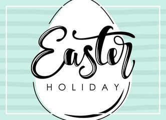 Happy Easter greeting card. Calligraphic handwritten phrases and hand-drawn eggs and twigs.