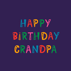 Handwritten lettering of Happy Birthday Grandpa on purple background