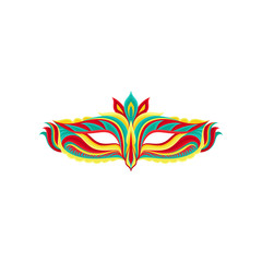 Obraz na płótnie Canvas Colorful flat vector icon of beautiful masquerade mask. Bright accessory for carnival party. Decorative element for festival invitation or postcard