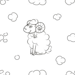 Sheep fly in the sky. Cute Wallpaper for kids. Vector illustration.