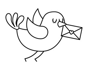 sweet flying bird with envelope message in beak cartoon