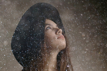 hipster girl in hat, studio