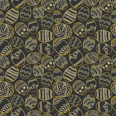 Naklejka premium Vector seamless simple pattern with ornamental eggs. Easter holiday green background for printing on fabric, paper for scrapbooking.