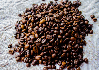 coffe beans on tablecloth