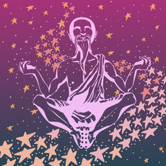 Fototapeta premium Elderly monk meditation in outer space