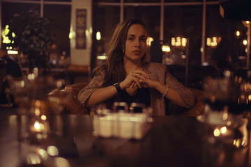 young adult woman, coffee telephone restaurant