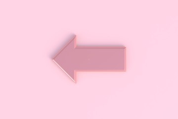 Arrow abstract minimal pink background, 3d rendering