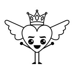 cartoon heart in love happy kawaii wings and crown