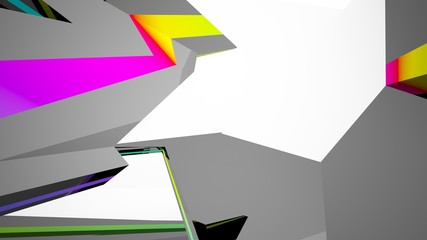 Abstract white and colored gradient  interior multilevel public space with window. 3D illustration and rendering.