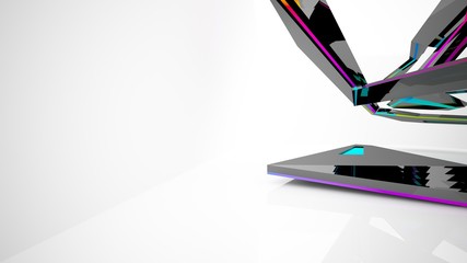 Abstract white and colored gradient  interior multilevel public space with window. 3D illustration and rendering.