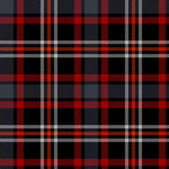 Behang Tartan Naadloos geruit patroon in zwarte, rode en witte strepen.