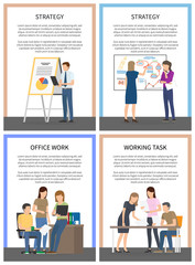 Strategy Office Work Set of Posters with Workers