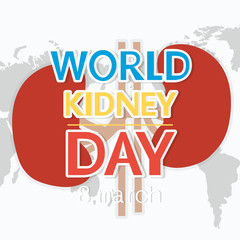 Hand-painted kidney and the inscription of the World Kidney Day