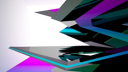 Abstract white and colored gradient  interior multilevel public space with window. 3D illustration and rendering.