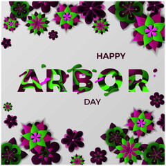 Happy Arbor Day Greeting Card with Paper cut Flowers.Vector illustration. Eps10