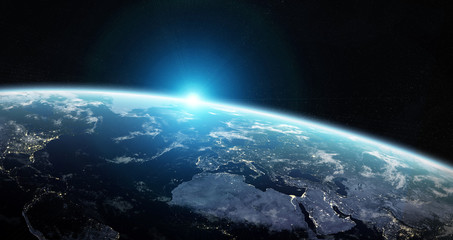 Naklejka premium View of blue planet Earth in space 3D rendering elements of this image furnished by NASA