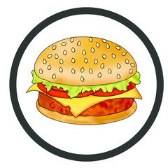 Una hamburguesa rodeada por un circulo 