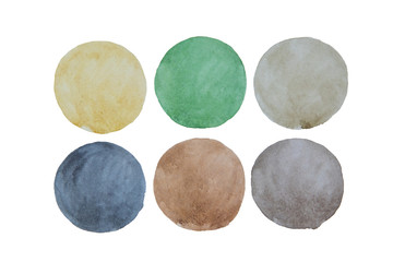 A palette of bright watercolor colors in circles on a white background