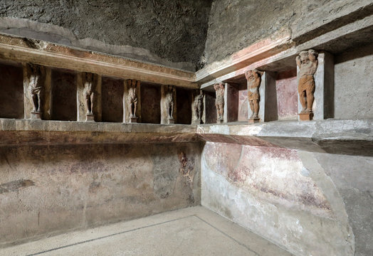 Interior of the buildings of Pompeii, destroyed by the volcano Vesuvius. Italy.