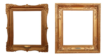 old antique classic gold frame over white background isolated