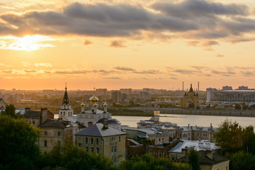 Sunset in the city of Nizhny Novgorod, Russia