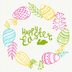 Vector frame of isolated Easter eggs and twigs