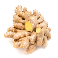 Ginger bio and lemon on white background.