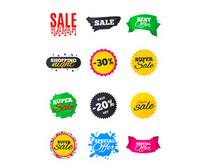 Sale banners. Best offers, discounts tags. Market sale flyers or Clearance special offers. Shopping sale stars templates. Vector illustration
