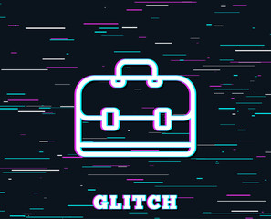 Glitch effect. Business case line icon. Portfolio symbol. Diplomat sign. Background with colored lines. Vector
