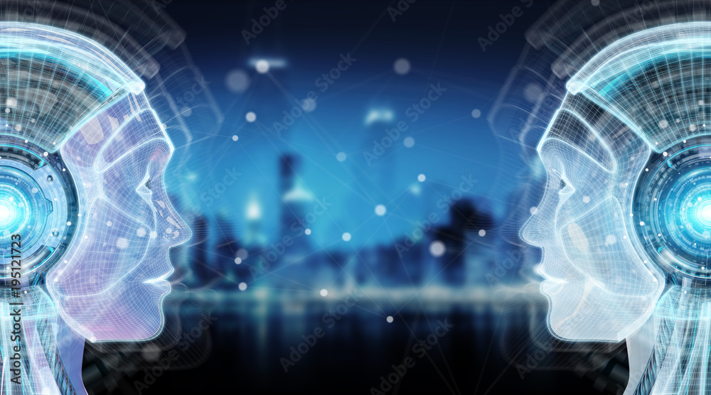 Fototapete digital artificial intelligence cyborg interface 3d rendering