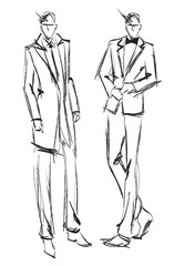 Sketch. Handsome stylish man showcasing a high fashion