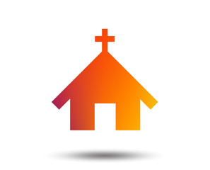 Church icon. Christian religion symbol. Chapel with cross on roof. Blurred gradient design element. Vivid graphic flat icon. Vector