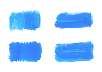 Set of blue hand paint, rectangle stripes, ink brush strokes, brushes, lines isolated on white background