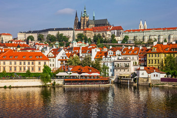 Fototapeta premium Prague river view, Czech Republic old castle