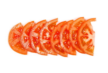 Fresh red tomato slices isolated on white background