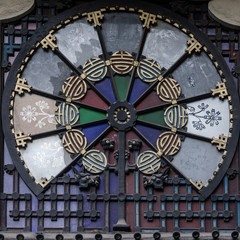 Barcelona, Rambla historical building wall decoration.