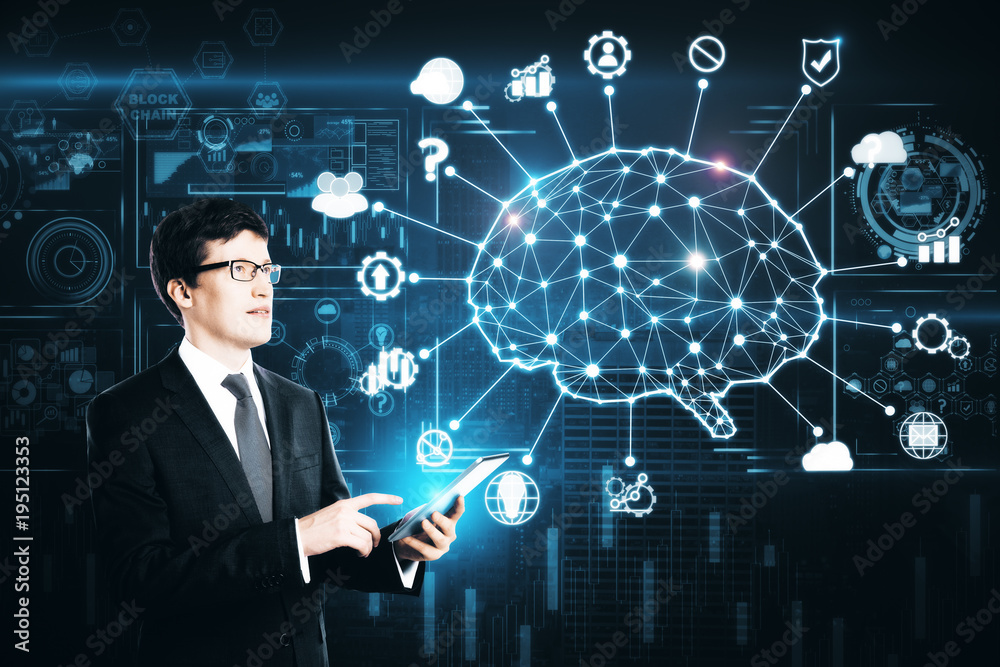 Poster artificial intelligence and brainstorm concept