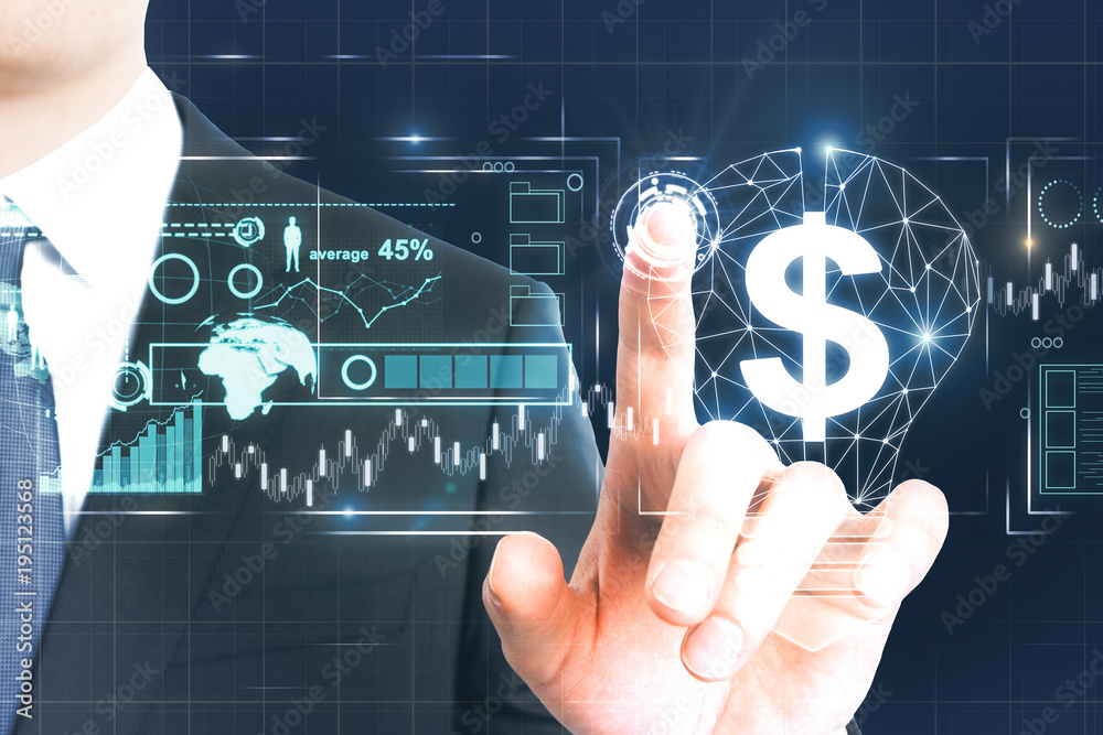 Poster Man pointing at business interface