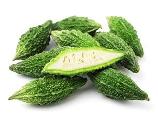 fresh bitter gourds isolated on white background.