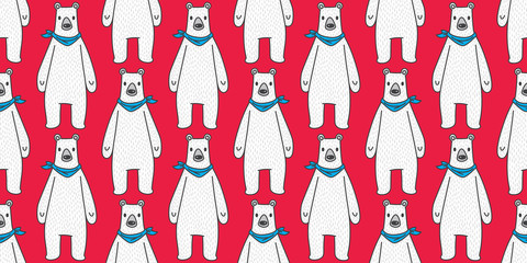 Bear seamless vector polar bear pattern blue scarf isolated background wallpaper