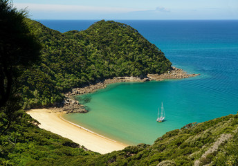 Fototapeta premium Mutton Cove seen from uphill, Abel Tasman National Park, New Zealand