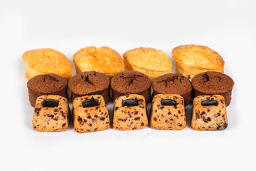 Traditional French biscuits and cookies on white background