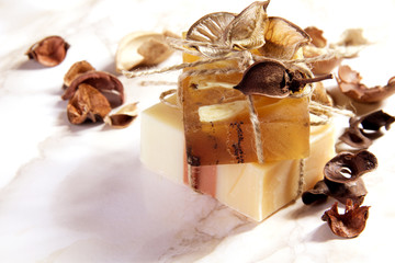 Handmade Soap with bath and spa accessories.