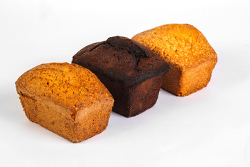 Three kinds of  homemade breads on white background