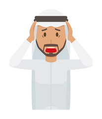 An arab man wearing ethnic costumes is panicking