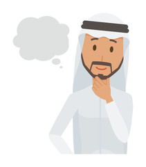 An arab man wearing ethnic costumes is imagining