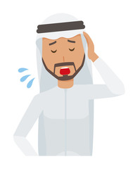 An arab man wearing ethnic costumes is tired